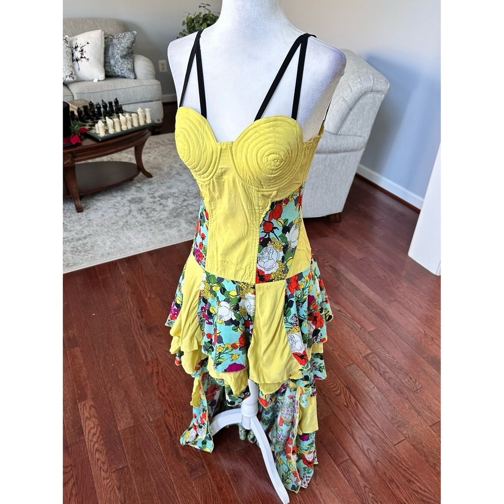 Nuvula Strappy Black Lime Floral Unique Cutout Pattern High Low Dress‎ - Picture 9 of 12